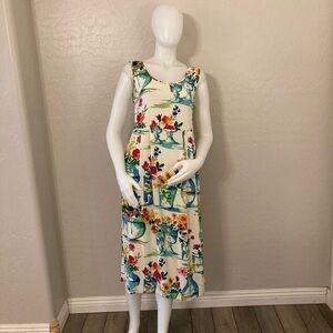 Vintage Jams World Water Color Floral Print Sleeveless MIDI Dress Small